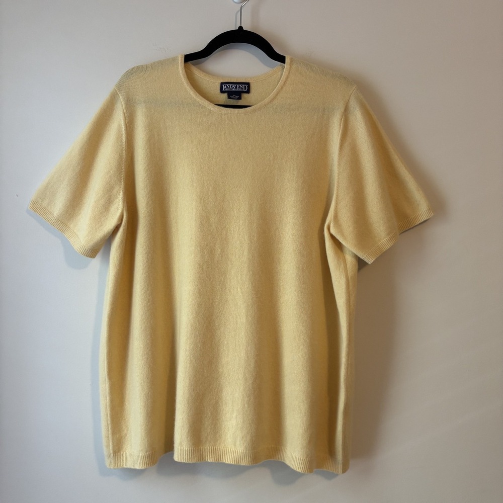 Lands End 100% Cashmere Short Sleeve Knit Sweater Butter Yellow 1X Quiet Luxury
